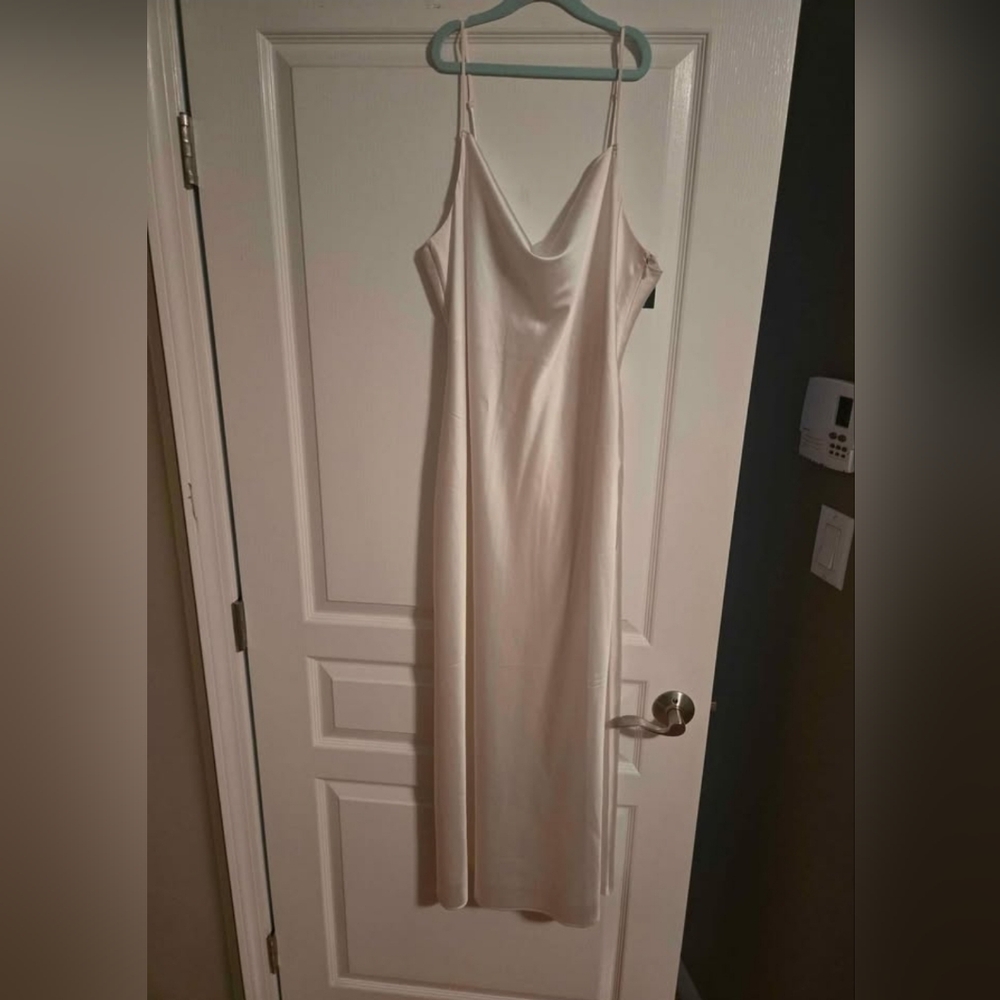 White Satin Dress with Floral Tassels - Picture 2 of 5